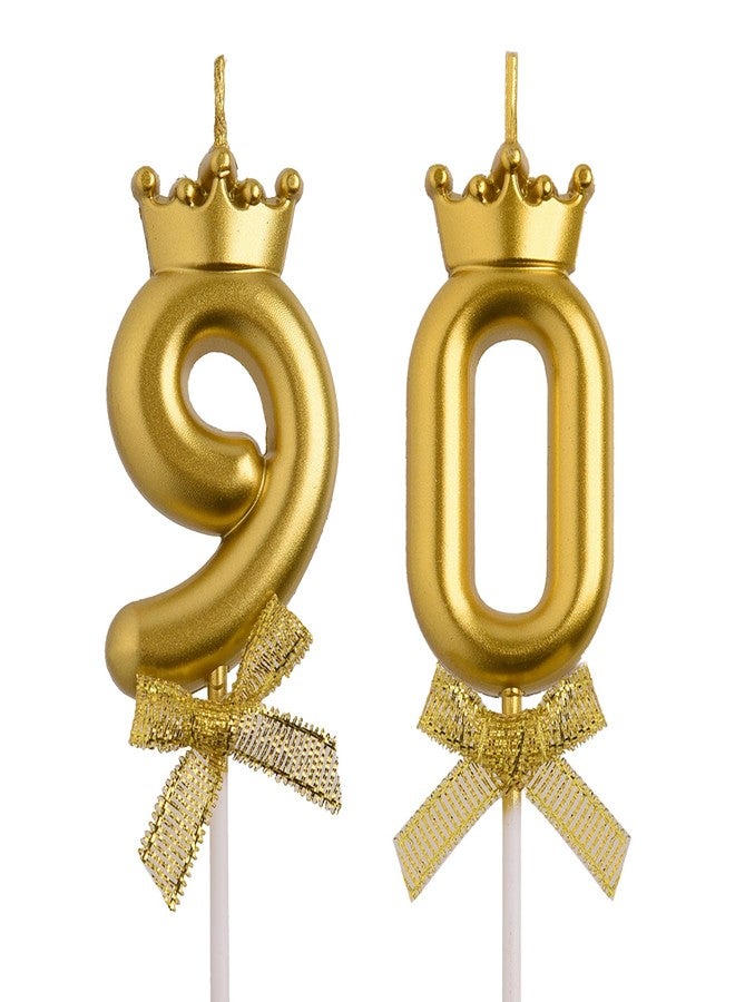 AOOLADA 90th Birthday Candles, Gold 90 Year Old Number Birthday Candles, Number 90 Candles for Men Women, Happy Birthday Party Decorations Cake Topper Gifts for Wedding Anniversary Celebration - Image 1